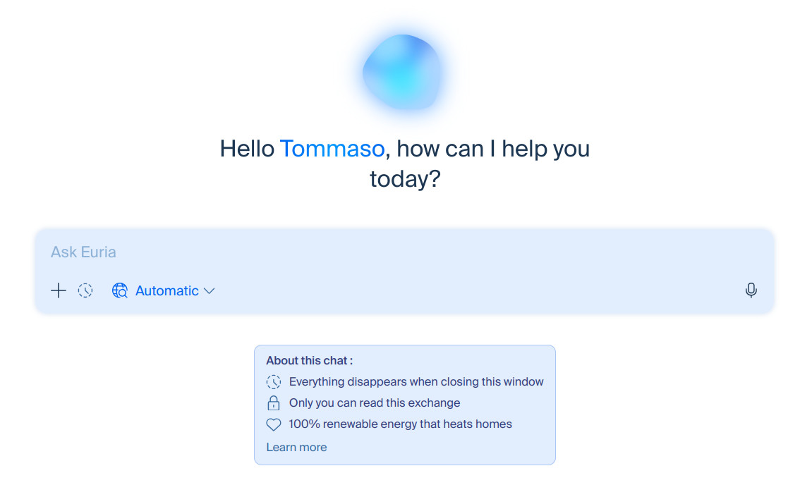 Screenshot of Euria, Infomaniak's AI assistant